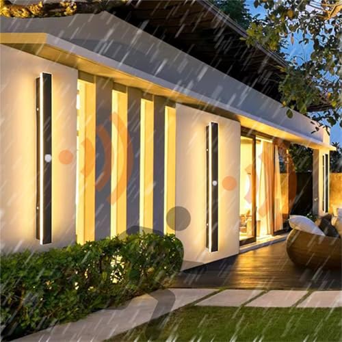 TZSMUM Wandbeleuchtung mit Bewegungsmelder LED Wasserdicht IP65 Lang Modern Schwarz Aussenleuchten Wandleuchte Innen Aussen Wohnzimmer Schlafzimmer Terrassen GeschäFte (Neutrales Licht,60CM) von TZSMUM