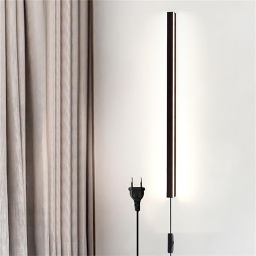 TZSMUM Wandlampe mit Schalter und Stecker Innen Lang Wandleuchte Moderne LED Minimalistisch Acryl Schwarz Wandbeleuchtung Innenbeleuchtungen Wohnbereich Badezimmer Schlafzimmer (Weißes Licht,100CM) von TZSMUM