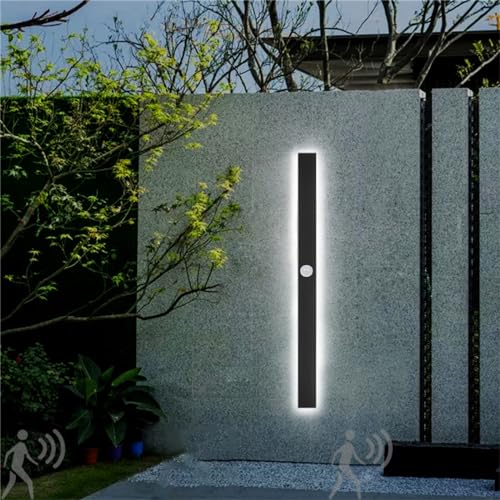 TZSMUM Wandleuchte Innen LED Aussen Wasserdicht IP65 Wandbeleuchtung mit Bewegungsmelder LED Lang Modern Schwarz Aussenleuchten Wohnzimmer Schlafzimmer Terrassen GeschäFte (Weißes Licht,90CM) von TZSMUM