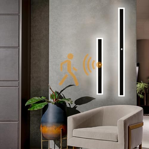 TZSMUM Wandleuchte Innen LED Lange Wandlampe mit Bewegungsmelder Modern Acryl Einfachheit Minimalistische Wandbeleuchtung Rechtecke für Wohnzimmer Schlafzimmer Flur Schwarz (Weißes Licht,40CM) von TZSMUM