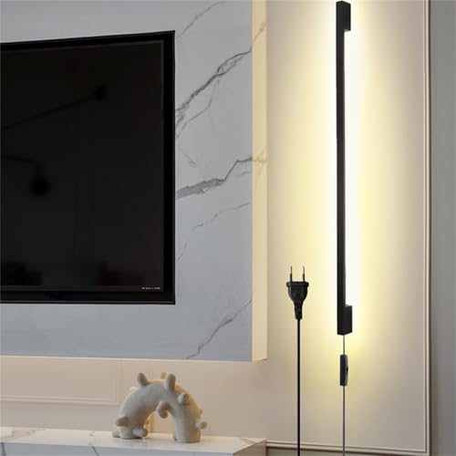 TZSMUM Wandleuchte mit Schalter und Stecker Innen LED Moderne Lang Wandlampe Steckbare Aluminium Acryl Wandbeleuchtung Schlafzimmer Wohnzimmer Treppenhaus Kinderzimmer (Natürliches Licht,150CM) von TZSMUM