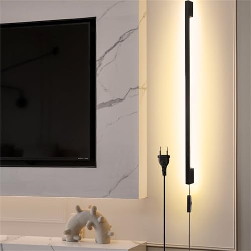 TZSMUM Wandleuchte mit Schalter und Stecker Innen LED Moderne Lang Wandlampe Steckbare Aluminium Acryl Wandbeleuchtung Schlafzimmer Wohnzimmer Treppenhaus Kinderzimmer (Warmes Licht,150CM) von TZSMUM