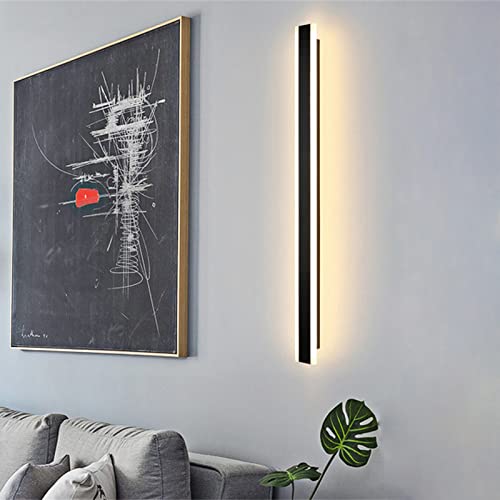 Wandlampe Lange LED Wandleuchte Innen Schwarz Dimmbar Modern Flurlampe mit Fernbedienung Treppenhauslampe Wandbeleuchtung für Wohnzimmer Kinderzimmer Schlafzimmer (Warmes Licht,120CM) von TZSMUM