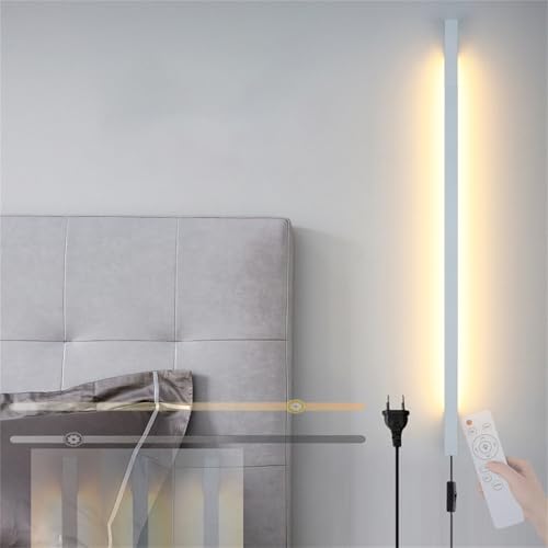 Wandleuchte Dimmbare Innen LED Wandlampe mit Fernbedienung 10-100% Einstellbar Wandbeleuchtung mit Schalter und Stecker Wandleuchte Schlafzimmer Wohnzimmer Treppenhaus Kinderzimmer (Weiß,120CM) von TZSMUM