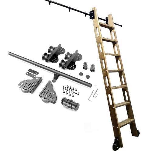 Rollleiter-Gleitschienen-Hardware-Kit | Teleskop-Oberwalze | Hochleistungs-Rollenschienen-Set, Mobile Leiterschiene mit Bodenrollen (ohne Leiter) – Schwarz (Größe: 13 Fuß/400 cm Schienen-Set von TZUFA