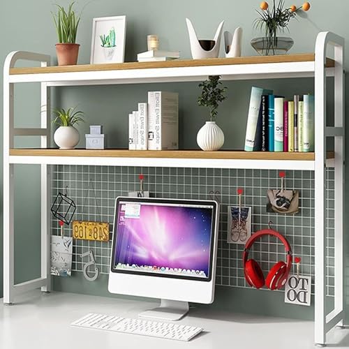 TZUFA 2-stöckiges Desktop-Bücherregal für Computertisch – verstellbares Schreibtisch-Bücherregal, Organizer-Rack, Gitter-Schreibtisch-Aufbewahrungsregal, modernes Schreibtisch-Bücherregal aus Schm von TZUFA