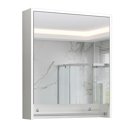 TZUFA Badezimmer-Spiegelschrank mit Handtuchhalter, WC-Spiegelbox, Medizinschrank aus Holz, Wandspiegelschrank (Farbe: weiß, Größe: 60 x 14 x 75 cm) von TZUFA