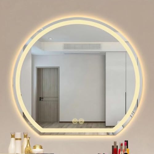 TZUFA Halbrunder Badezimmer-LED-Spiegel Mit Beleuchtung Rahmenloser Dekorativer Wandspiegel Dimmbarer 3-Farbiger LED-Kosmetikspiegel(90CM/35.4IN) von TZUFA