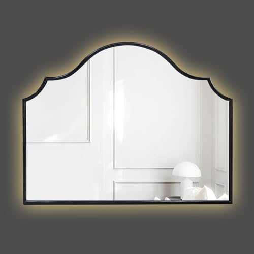 TZUFA LED-Kosmetikspiegel für die Wand, 72 x 95 cm Gewölbter Dekorativer Spiegel mit Lichtern in 3 Farben, Eleganter Badezimmerspiegel für Wohnzimmer, Eingangsbereich(Schwarz) von TZUFA