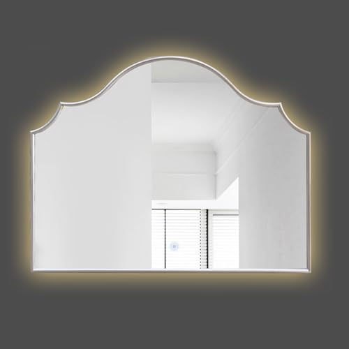 TZUFA LED-Kosmetikspiegel für die Wand, 72 x 95 cm Gewölbter Dekorativer Spiegel mit Lichtern in 3 Farben, Eleganter Badezimmerspiegel für Wohnzimmer, Eingangsbereich(Silber) von TZUFA