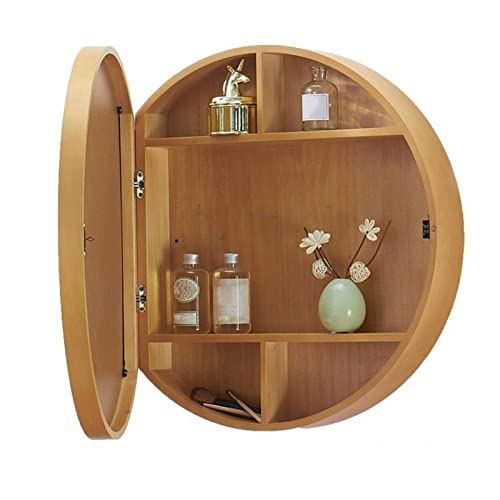 TZUFA Smart Open Door Round Mirror Cabinet - Round Bathroom Mirror Cabinet - Wall Mounted Bathroom Medicine Cabinet - Wooden Bathroom Mirror Cabinet von TZUFA