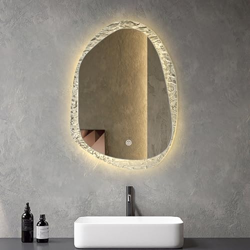 TZUFA Wandmontierter LED-Spiegel Unregelmäßiger Badezimmerspiegel 50x70cm 60x80cm 70x90cm Asymmetrischer Kosmetikspiegel, 3 Farben Dimmbar(60x80cm/23.6x31.5in) von TZUFA