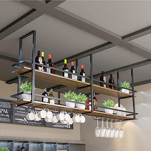 TZUFA Weinglashalter zum Aufhängen an der Decke – europäisches Retro-Wandpräsentationsregal, Weinglasregal mit 2 Ebenen aus Schmiedeeisen, Küchenregal zum Aufhängen an der Decke, industrieller Vin von TZUFA