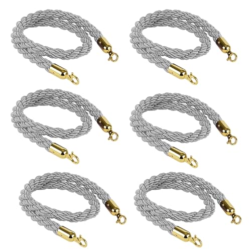 Warteschlangenmanagementseil, 6er-Pack Warteschlangen-Trennseile mit goldenem Haken, Seil zur Kontrolle der Menschenmenge, 1/1,5/2/2,5/3 m geflochtenes Hanfseil for Warteschlangen-Trennseil(Grijs,3M) von TZUGSM