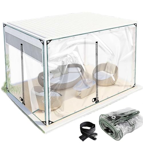 Schwere wasserdichte PVC-Transparente Abdeckplane,Durchsichtiger Vinylvorhang Für Draußen,Wetterfeste Plastik Plane,Mit ösen, Reißverschluss,Für Gartenbalkon,WxH-3.2x2.2m/10.5x7.2ft von TZYYAO