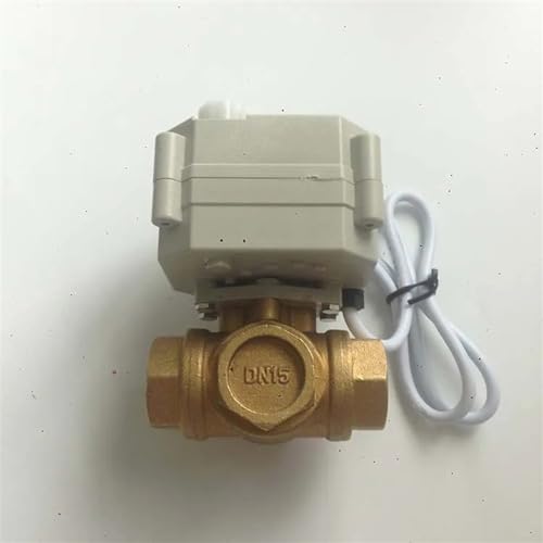 3-Wege-DN15 G1/2 Zoll BSP Messing-Mini-Motorventil L-Flow-Elektro-Kugelhahn mit manueller Funktion DC12V CR501 Ein/Aus 5 Sek.(Dn15 L Flow) von TZZVFRCR