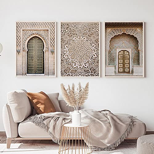 TZZXYXGS Marokkanischer Bogen Alte Tür Leinwand Gemälde Islamisches Gebäude Wandkunst Poster 3 Stück Moschee Drucke Muslim Moderne Dekoration Bild Rahmenlos 40X60Cm * 3 von TZZXYXGS