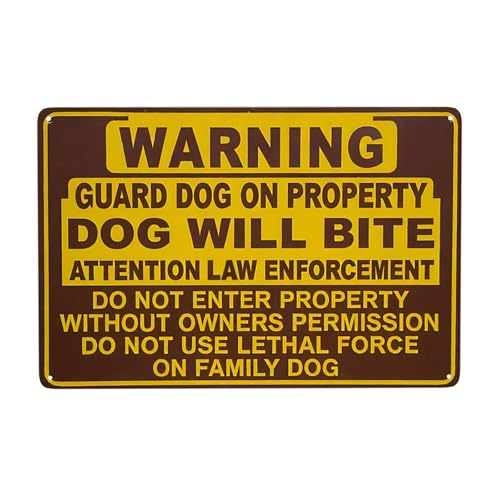 Metallschild "Beware of Dog" – Guard Dog on Property Will Bite, Trespassers Will Be Prosecuted, Do Not Enter Without Owner's Permission – Rustikales Eisen-Warnschild für den Außenbereich, langlebig von TZnyly