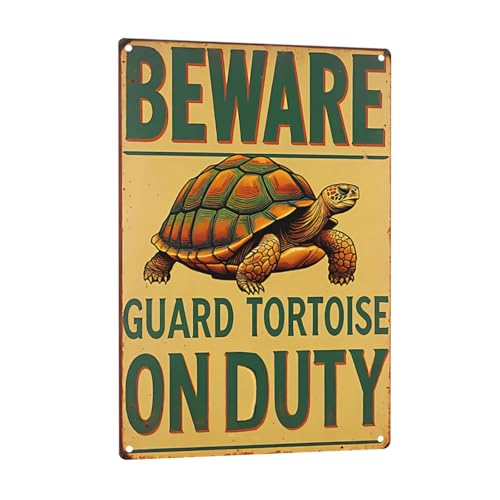 Vintage-Metallschild "Beware Guard Tortoise on Duty", rustikale Eisen-Wanddekoration mit Used-Look, humorvolles Warnschild für den Innen- und Außenbereich, für Zuhause, Café, Büro, Terrasse von TZnyly
