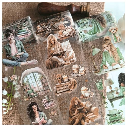 3 Rolls Scrapbooking Stickers Set,Mädchen Themed Washi Tape PET Aufkleber,Ta Merry Scrapbook Zubehör Set Ästhetische Dekoration für bullet journal sticker,Journaling Zubehör (Lesezeit 1) von Ta Merry