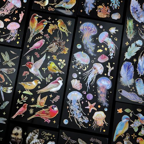 Scrapbooking Journaling Stickers Zubehör，12 Blätter Feather Scrapbook Aufkleber für DIY Scrapbooking，Journaling ，Photo Album，Calendar, Notebook Album Fotoalbum Gestalten Zubehör Sticker PET von Ta Merry