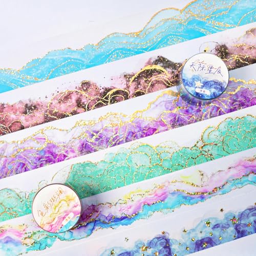 Ta Merry 6 Rollen Scrapbook Stickers Set Washi Tape PET Aufkleber, Scrapbook Zubehör Aufkleber Set Ästhetische Dekoration für Scrapbooking,Bullet Journal zubehör,Junk Journal(Farbe) von Ta Merry