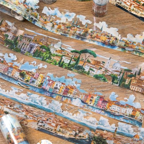 Ta Merry Aesthetic Scrapbooking Zubehör Stickers 4 Rolls, Travel Themed PET Washi Tape Aesthetic stickers für Scrapbooking,Bunt Aufkleber Fotoalbum,Journaling,Bullet Journals（Tour Around Europe） von Ta Merry