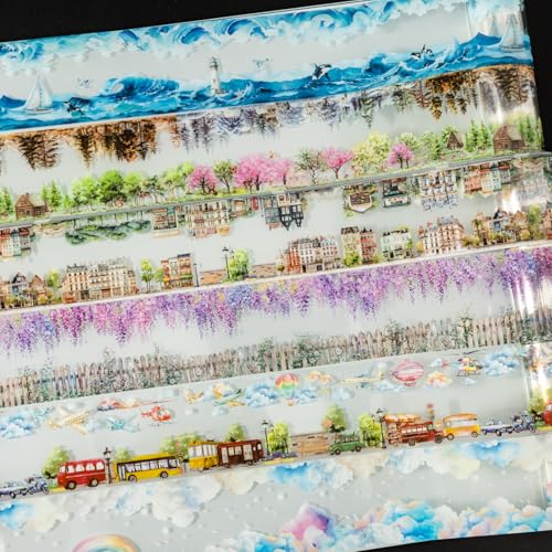 Ta Merry Washi Tape Stickers, Bullet Journal Zubehör Sticker,6 Rolls PET Scenery Aesthetic Scrapbooking Stickers Decorative für Journal Zubehör,Photo Album,Notebook,DIY Crafts(Parallel Scenery) von Ta Merry