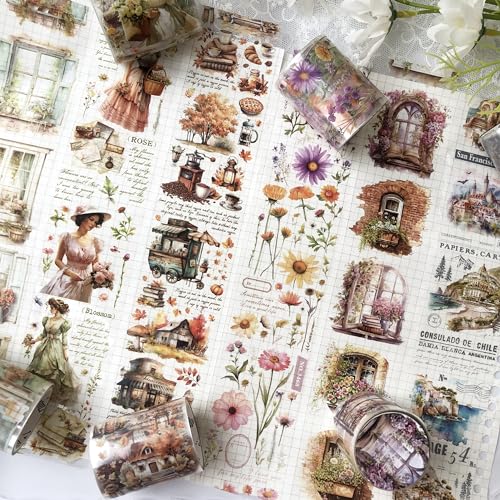 Washi Tape PET Scrapbook Zubehör Sticker 6 Rolls Coffee Blumen Sticker Aesthetic Dekoratives Washi Tape für Scrapbooking，Journaling, Bullet Journals, Planer, Kunst für Handwerk von Ta Merry