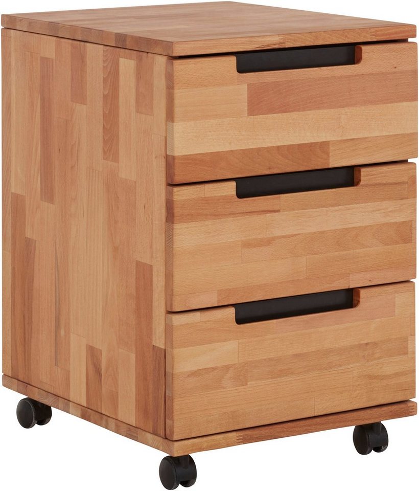 TaBoLe Möbel Rollcontainer Ema, mit drei Schubladen aus Kernbuche Massivholz geölt von TaBoLe Möbel