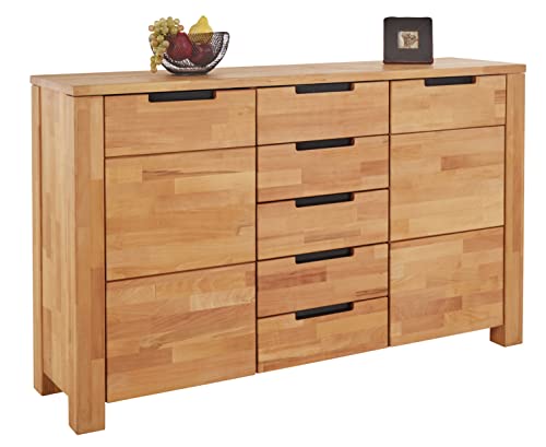 TaBoLe Kommode Sideboard aus Kernbuche massiv geölt mit Zwei Türen und fünf Schubladen, L: 151 x T 40 x H 91,5 cm von TaBoLe