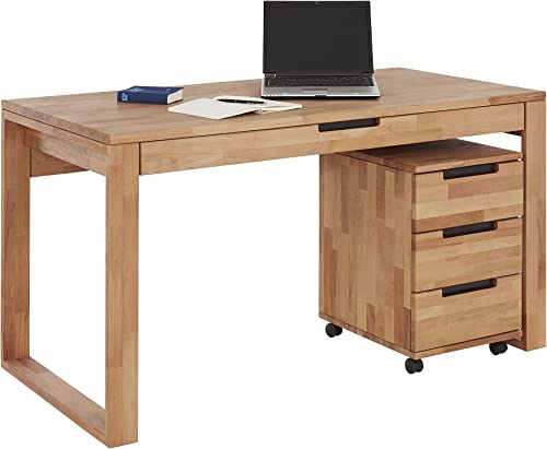 TaBoLe Schreibtisch mit Schublade und Rollcontainer Buche Massivholz (Holz) von TaBoLe