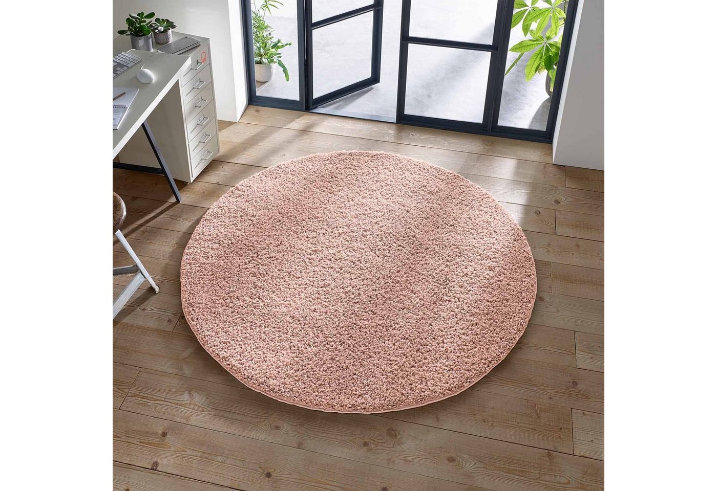 Langflor-Teppich Shaggy Teppich Langflor, TaCa Home, rund, Höhe: 35 mm, Wohnzimmer Esszimmer Schlafzimmer Kinderzimmer, Rosa - 120 cm rund von TaCa Home