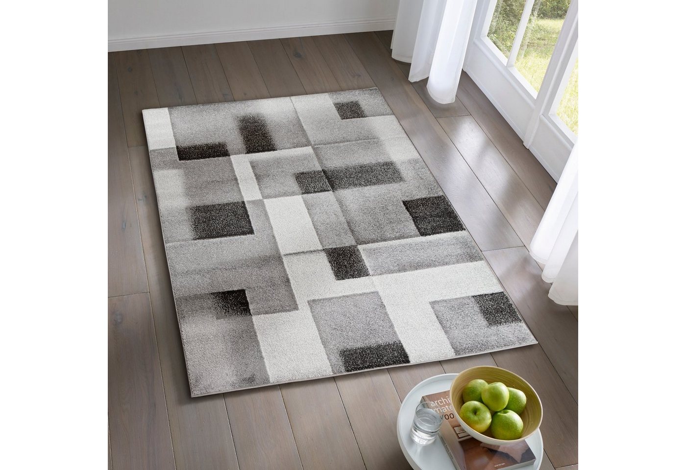 Teppich Designer Kurzflor Moderne Kunst, TaCa Home, rechteckig, Höhe: 12 mm, Wohnzimmer Schlafzimmer Esszimmer, Karos Grau - 80 x 140 cm von TaCa Home