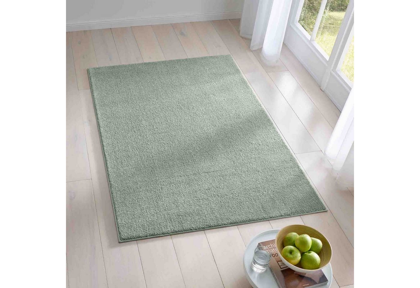 Teppich Kurzflor-Frisee-Teppich, TaCa Home, rechteckig, Höhe: 9 mm, Wohnzimmer Schlafzimmer Esszimmer Kinderzimmer, Mint - 80 x 150 cm von TaCa Home