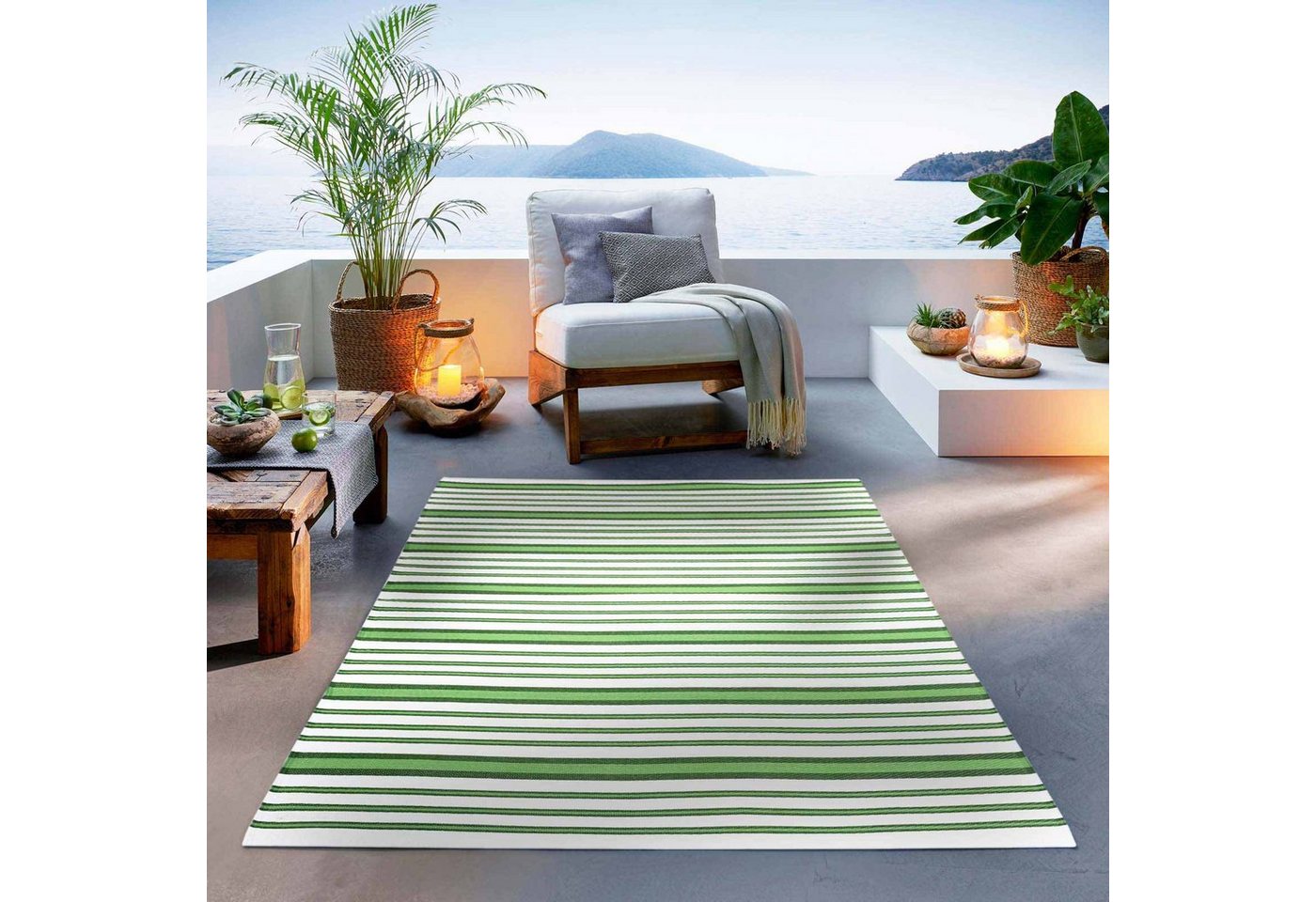 Teppich Outdoor & Indoor Teppich, TaCa Home, rechteckig, Höhe: 3 mm, Terrasse Balkon Garten Wohnzimmer Küche, Grün - 80 x 150 cm von TaCa Home