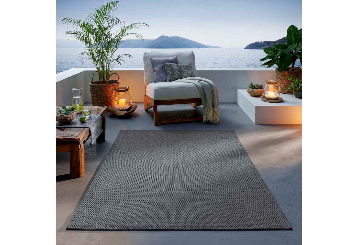 Teppich Outdoor & Indoor Teppich, TaCa Home, rechteckig, Höhe: 7 mm, Terrasse Balkon Garten Wohnzimmer Bad Küche, Anthrazit - 67 x 180 cm von TaCa Home