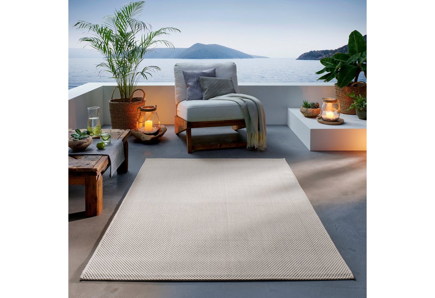 Teppich Outdoor & Indoor Teppich, TaCa Home, rechteckig, Höhe: 7 mm, Terrasse Balkon Garten Wohnzimmer Bad Küche, Creme - 67 x 180 cm von TaCa Home