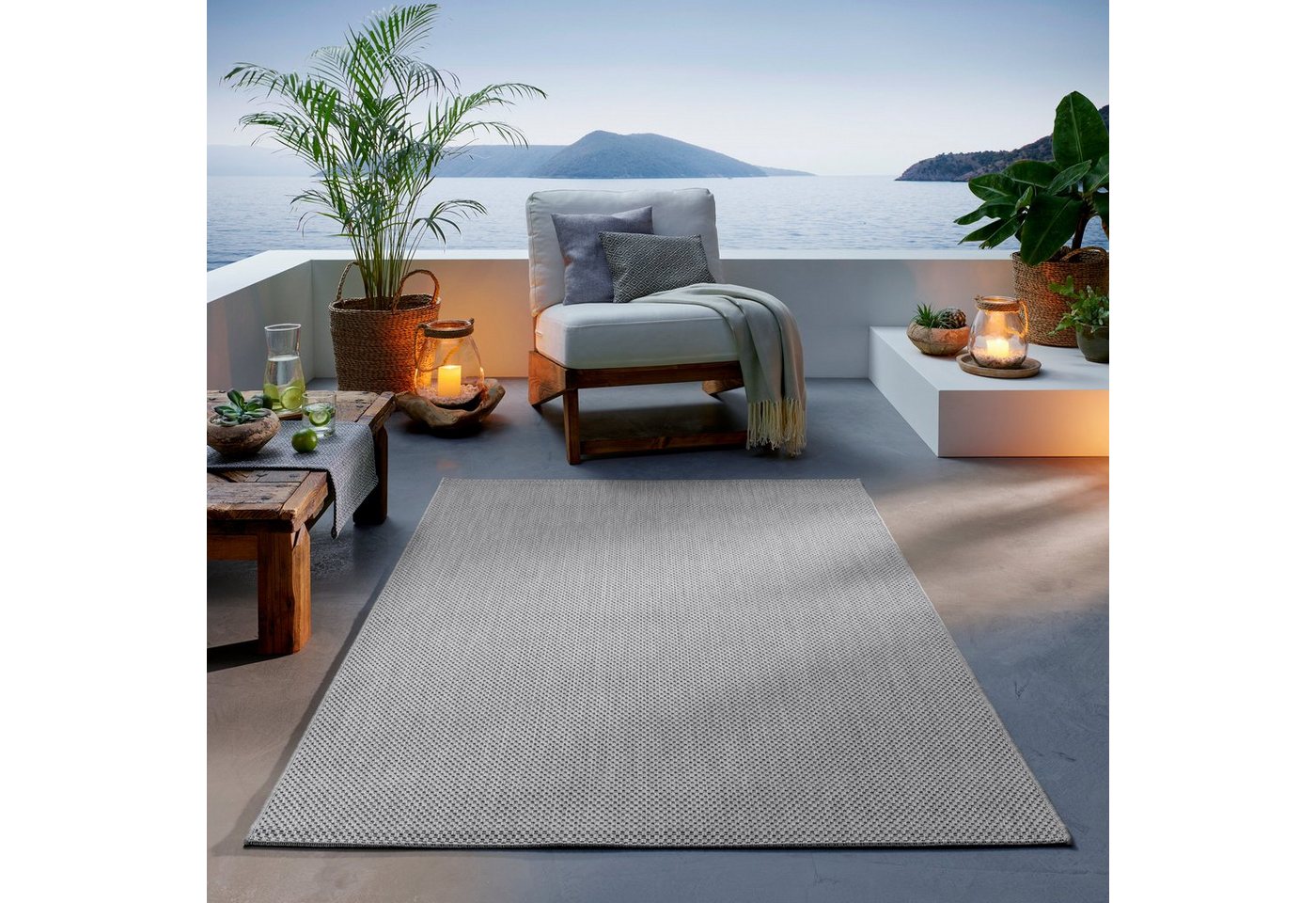 Teppich Outdoor & Indoor Teppich, TaCa Home, rechteckig, Höhe: 7 mm, Terrasse Balkon Garten Wohnzimmer Bad Küche, Grau - 67 x 180 cm von TaCa Home