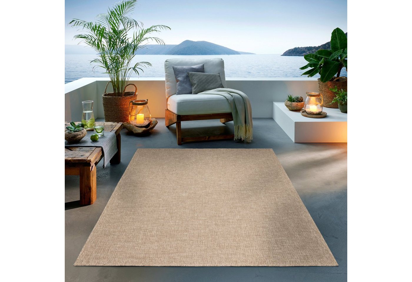 Teppich Outdoor & Indoor Teppich wetterfest Sisal-Jute-Optik, TaCa Home, rechteckig, Höhe: 10 mm, Terrasse Balkon Garten Wohnzimmer Bad Küche, Panama - 67x180cm von TaCa Home