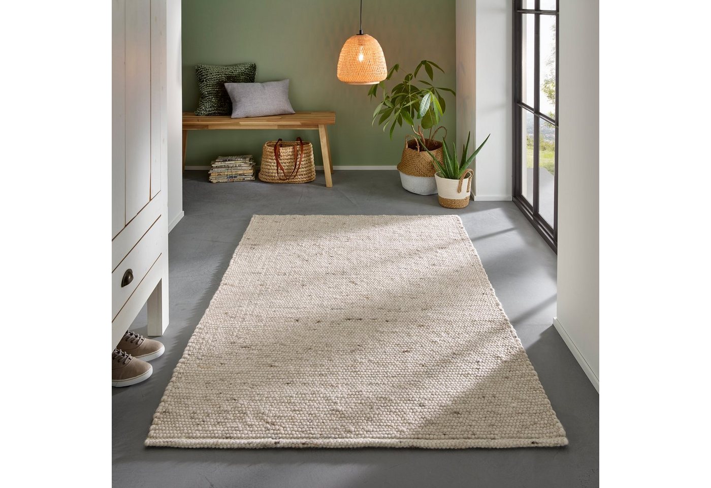 Wollteppich Gewalkter Handweb Woll-Teppich, TaCa Home, rechteckig, Höhe: 10 mm, Natur - 60 x 120 cm von TaCa Home