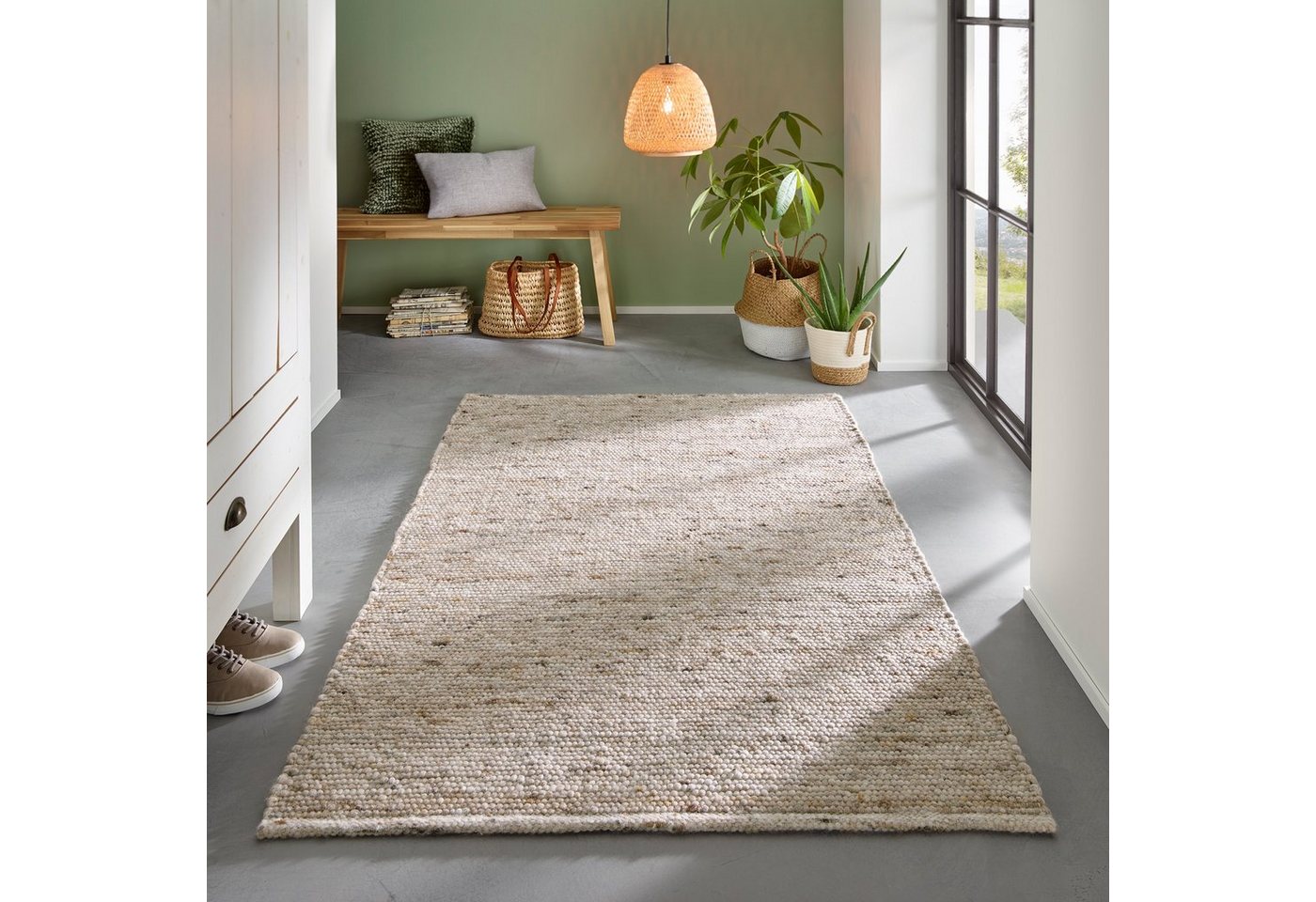 Wollteppich Gewalkter Handweb Woll-Teppich, TaCa Home, rechteckig, Höhe: 10 mm, Sand - 60 x 120 cm von TaCa Home