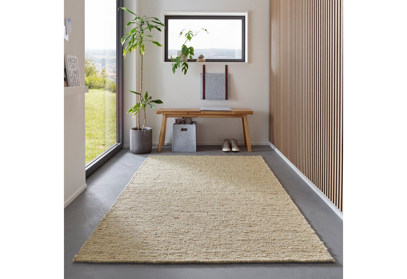 Wollteppich Hand-Webteppich, TaCa Home, rechteckig, Höhe: 13 mm, Hand-Web gewalkt Wohnzimmer Schlafzimmer 070x130cm von TaCa Home