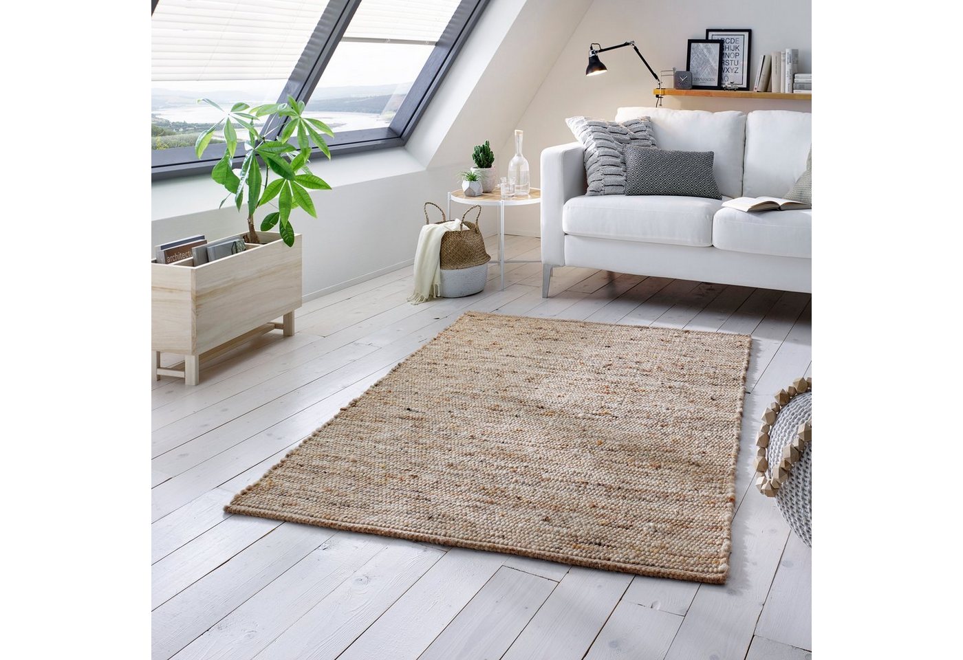 Wollteppich Handweb Woll-Teppich Neuseeland, TaCa Home, rechteckig, Höhe: 10 mm, Sand Multi - 70 x 130 cm von TaCa Home