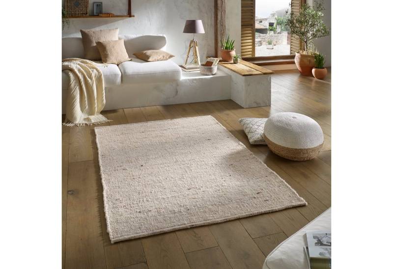 TaCa Home Wollteppich Wollteppich frei von Mottenschutzmitteln, rechteckig, Höhe: 10 mm, nachhaltige Schurwolle Wohnzimmer Schlafzimmer, Natur - 70 x 130 cm von TaCa Home