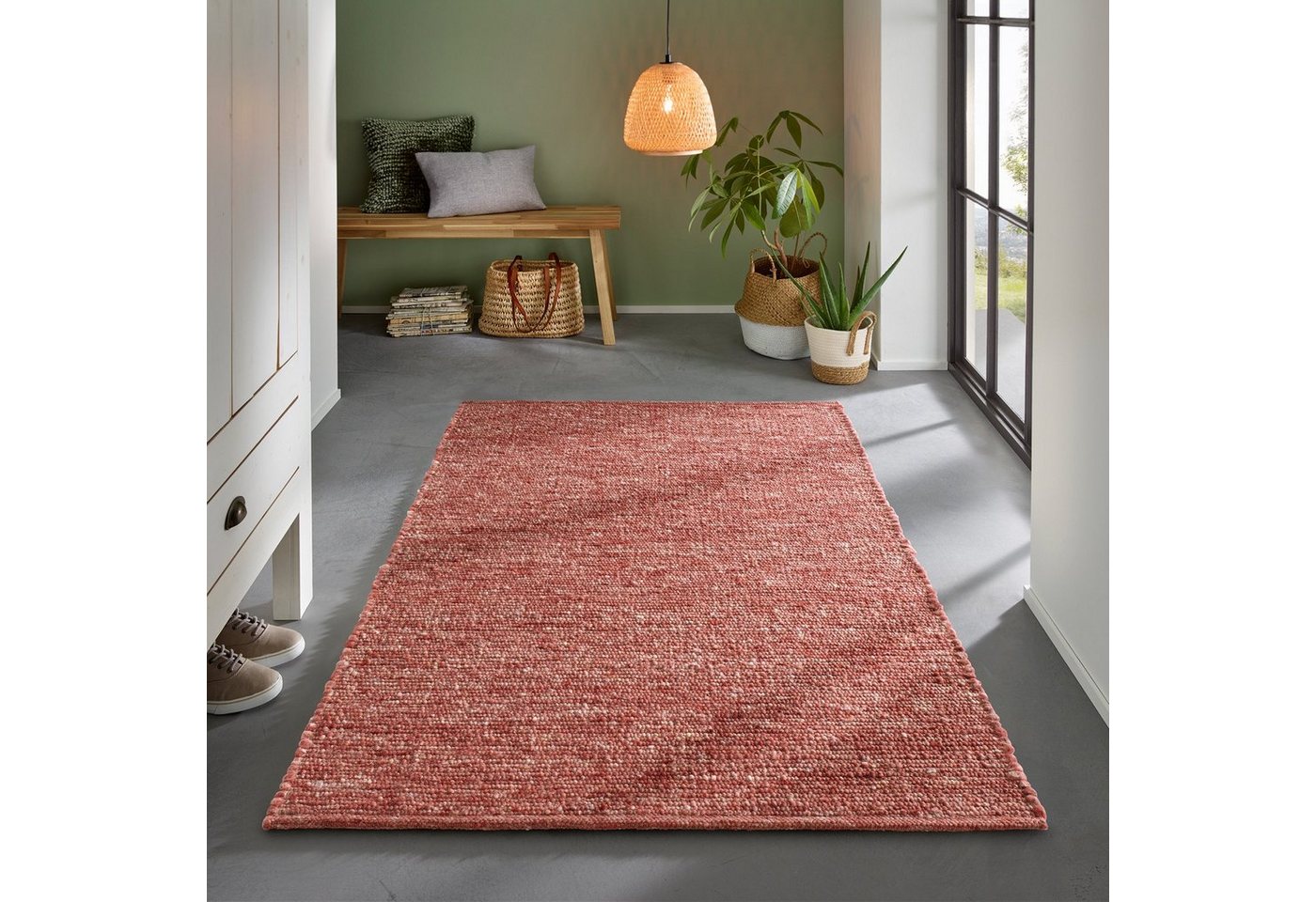 Wollteppich Wollteppich frei von Mottenschutzmitteln, TaCa Home, rechteckig, Höhe: 10 mm, nachhaltige Schurwolle Wohnzimmer Schlafzimmer, Rot - 60 x 90 cm von TaCa Home