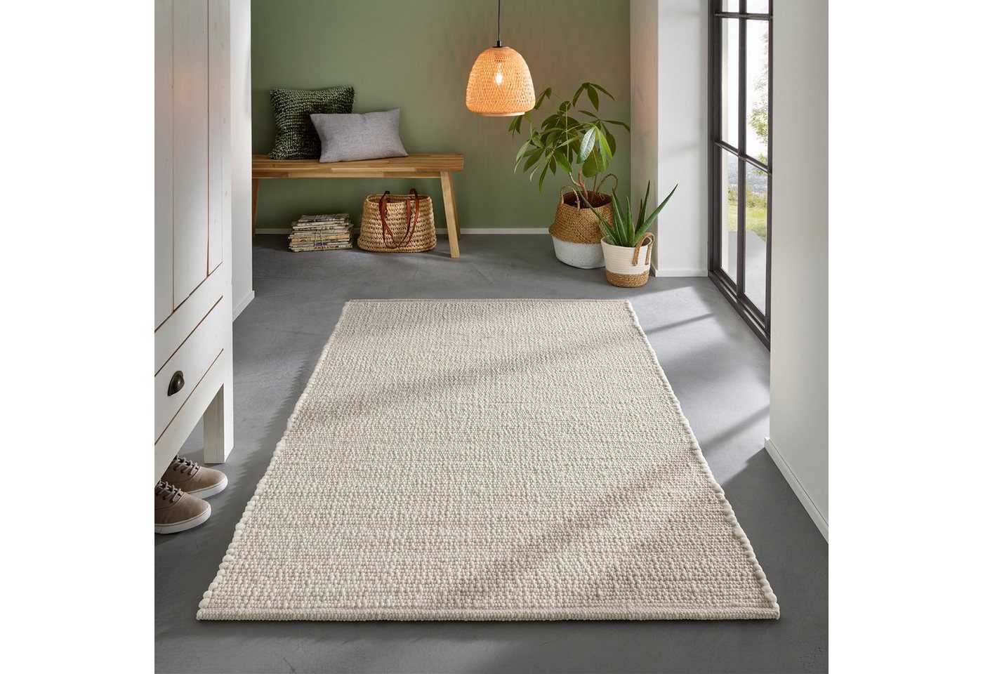 Wollteppich Wollteppich frei von Mottenschutzmitteln, TaCa Home, rechteckig, Höhe: 10 mm, nachhaltige Schurwolle Wohnzimmer Schlafzimmer, Weiß - 60 x 90 cm von TaCa Home