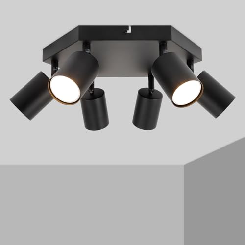TaFiCo LED Deckenleuchte 6 Flammig Schwenkbar - GU10 Deckenstrahler LED Modern - Strahler Spotbalken Deckenlampe Spot Schwarz Metall - Ohne Leuchtmittel von TaFiCo