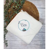Badetuch 1x1M Kapuzenbadetuch 100x100, Personalisiert Kranz Mit Boot von TaLasTraumland