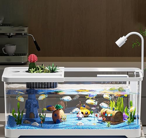 TaLcuS Acrylaquarium mit LED-Beleuchtung, Rechteckiges Aquarium mit Filter und Sauerstoffzufuhr, Goldfischbecken-Starter-Set, Klares, geräuscharmes Aquarium(White,47.6 * 21 * 21cm) von TaLcuS